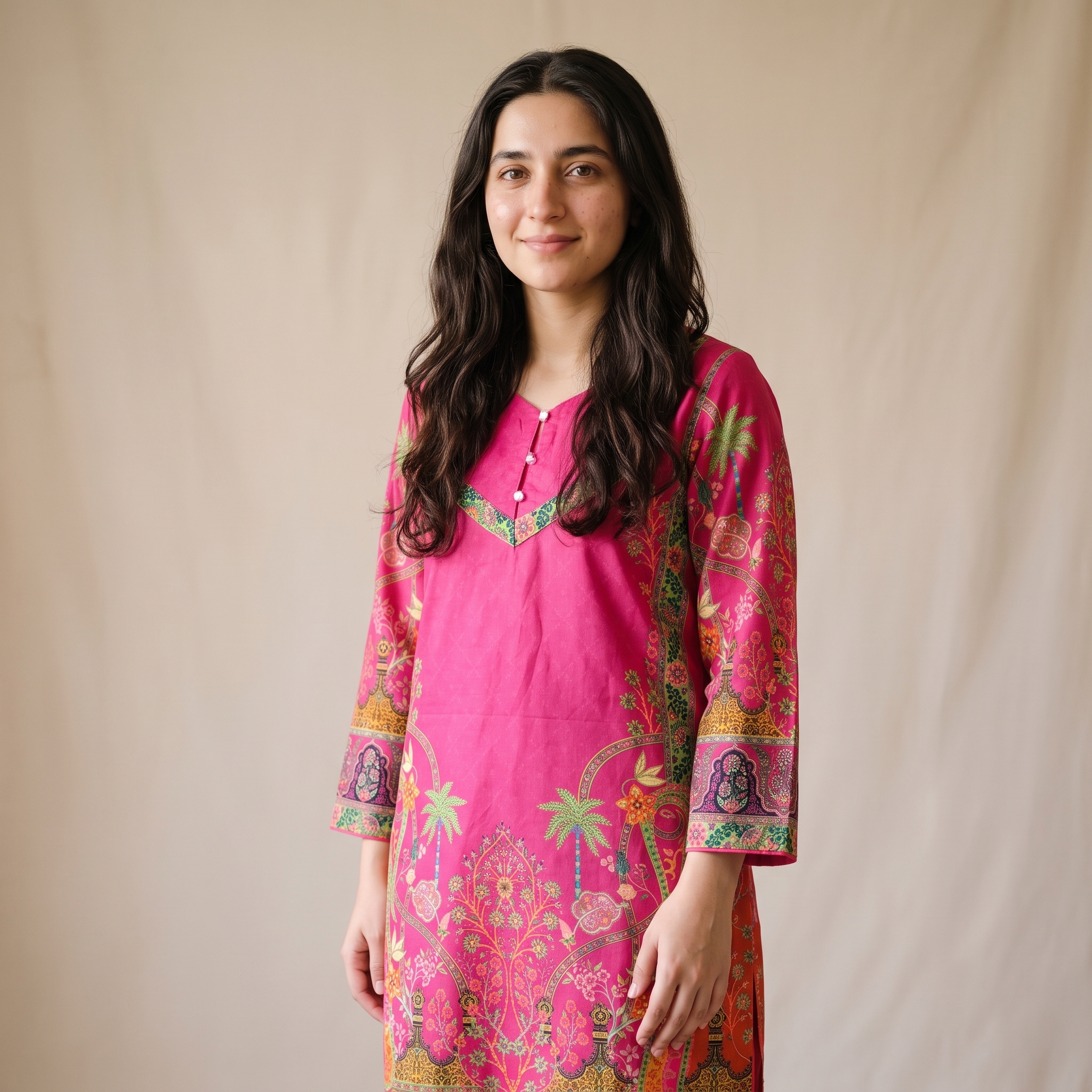 Digital Printed Lawn Kurta Red