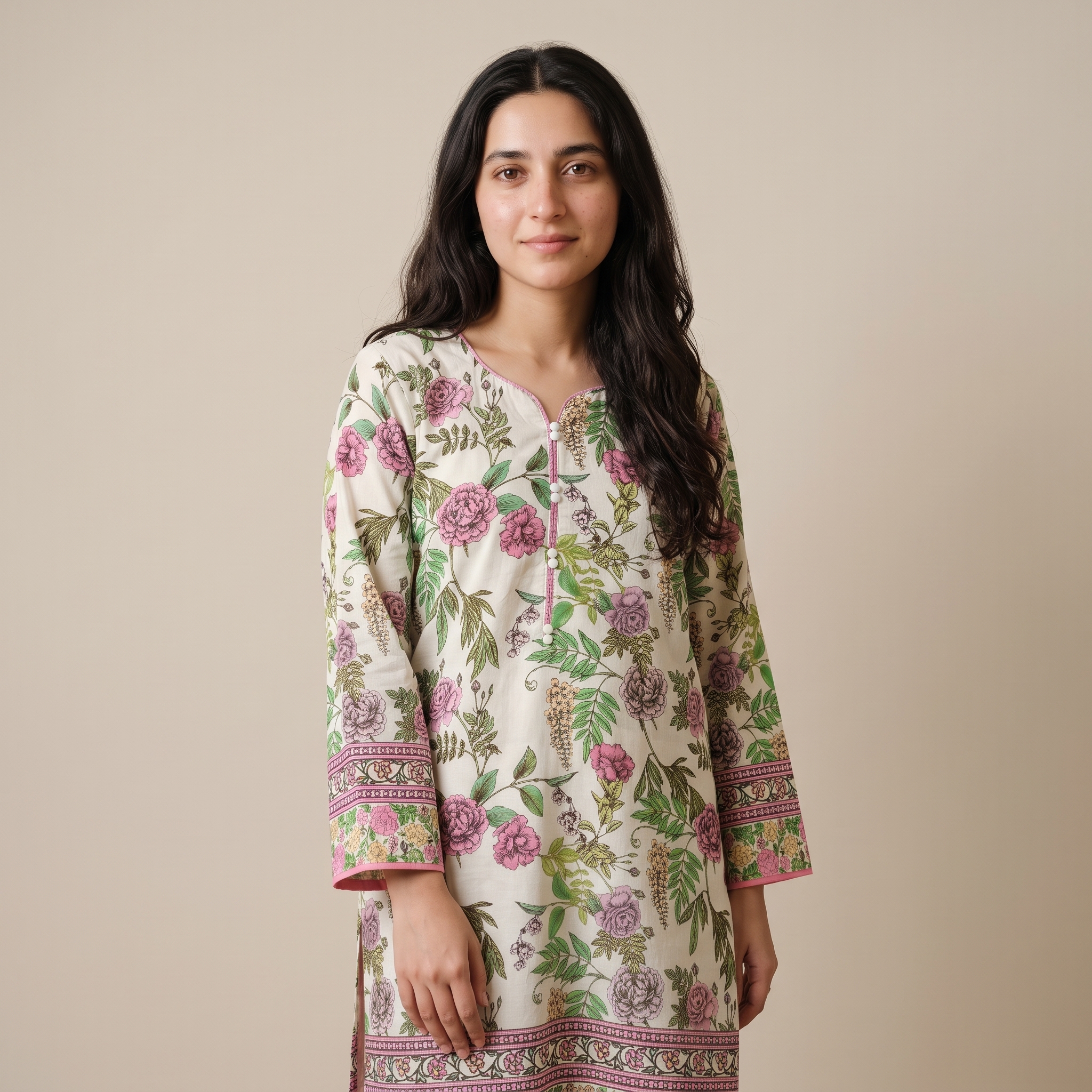 Digital Printed Lawn Kurta White Green