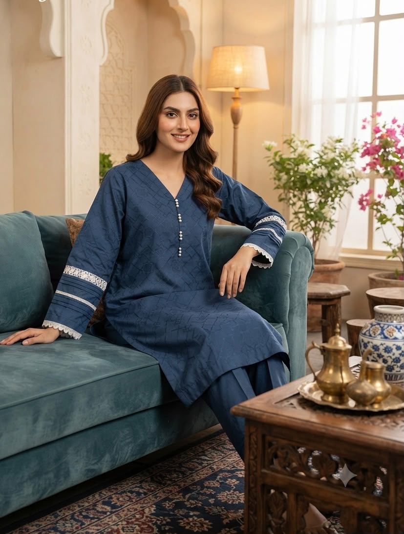 Royal Blue jacquard Shirt Trouser alternate view