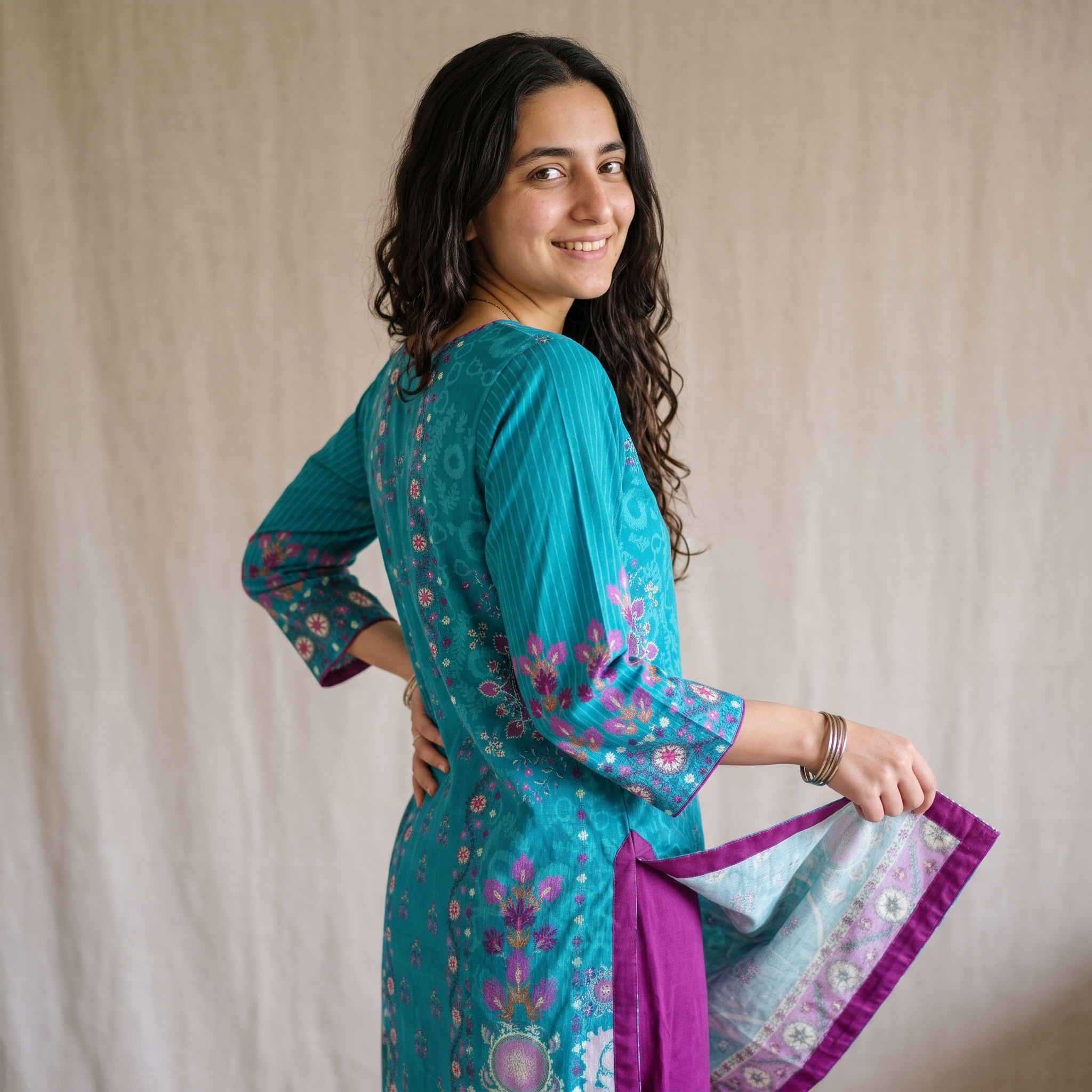 Digital Printed Lawn Kurta Navy Blue